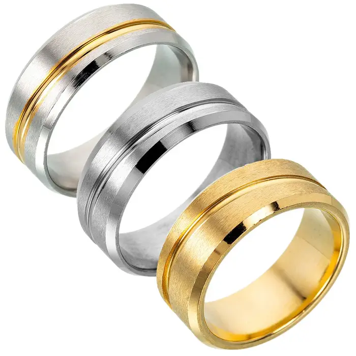 Bague pour hommes couleur argent rainure mat anneaux en acier inoxydable bijoux de fiançailles de mariage anniversaire
