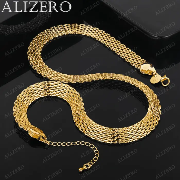 ALIZERO-Collier en maille tissée pour hommes et femmes, or 18 carats, 18 po, 10mm, mode, fête de mar