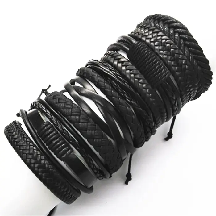 10 pièces/ensemble noir Wrap tissé nouvelle mode à la main hommes Bracelets