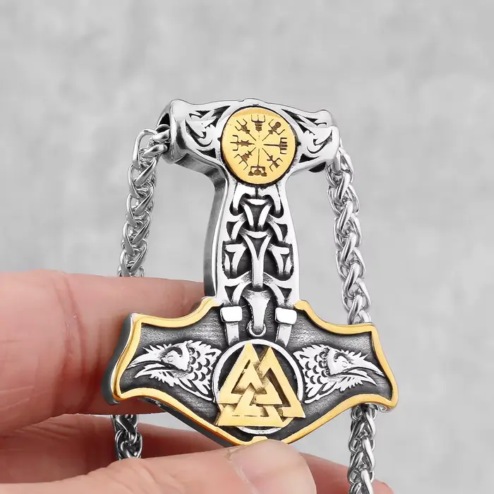 Collier Corbeau Marteau de Thor Vintage en Acier Inoxydable 316L pour Hommes Occasions Spéciales Style Rock Punk Hiphop