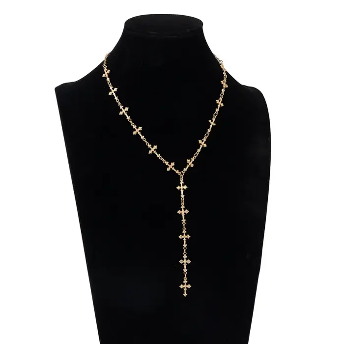 Collier en forme de Y avec pampilles couleur argent pour hommes et femmes