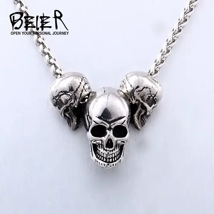 Beier conception Unique punk crâne haute qualité motard en acier inoxydable 316L pendentif collier bijoux LLBP8-216PX