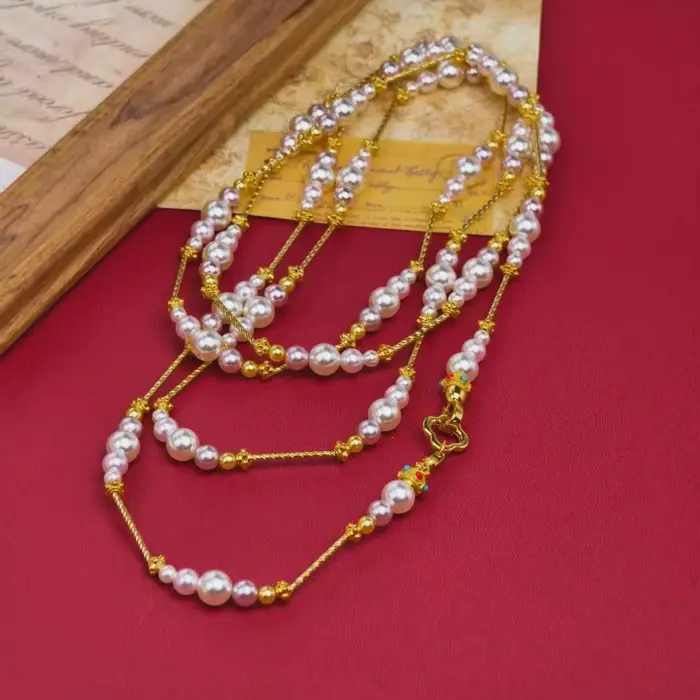 Collier de perles violettes vintage à double couche de 130 cm, collier long pour femme, bijoux élégants pour un usage quotidien, cadeau, pour la mariée