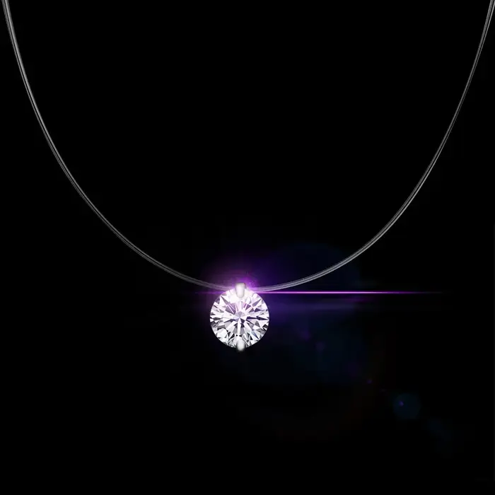 Collier en argent sterling 925 avec chaîne transparente et pendentif zirconium en forme de cœur pour femmes occasions spéciales elegance invisible diamant sirène