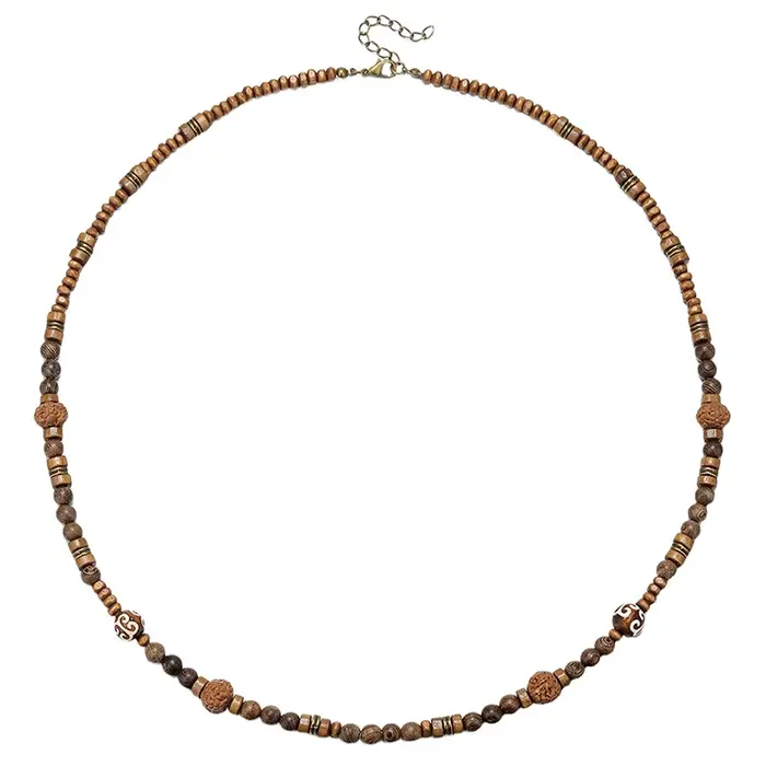 Collier de perles en bois pour hommes de style bohème vintage - Bijoux de cou de style long