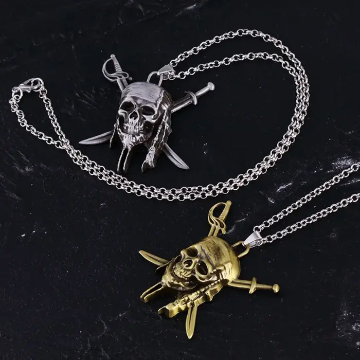 Collier Pirates des Caraïbes Jack Sparrow Aztèque Squelette Têtes de Crâne Pendentif Punk Bijoux Vintage Occasions Spéciales