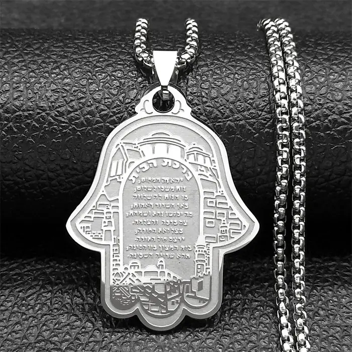 Collier pendentif main Hamsa de Fatima pour hommes et femmes, écriture, acier inoxydable, document e