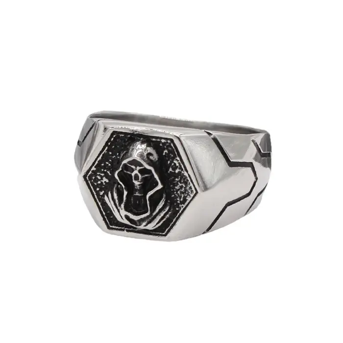 Bague tête de mort en acier inoxydable pour homme, punk, rétro, créatif, gothique, motard, amulette,