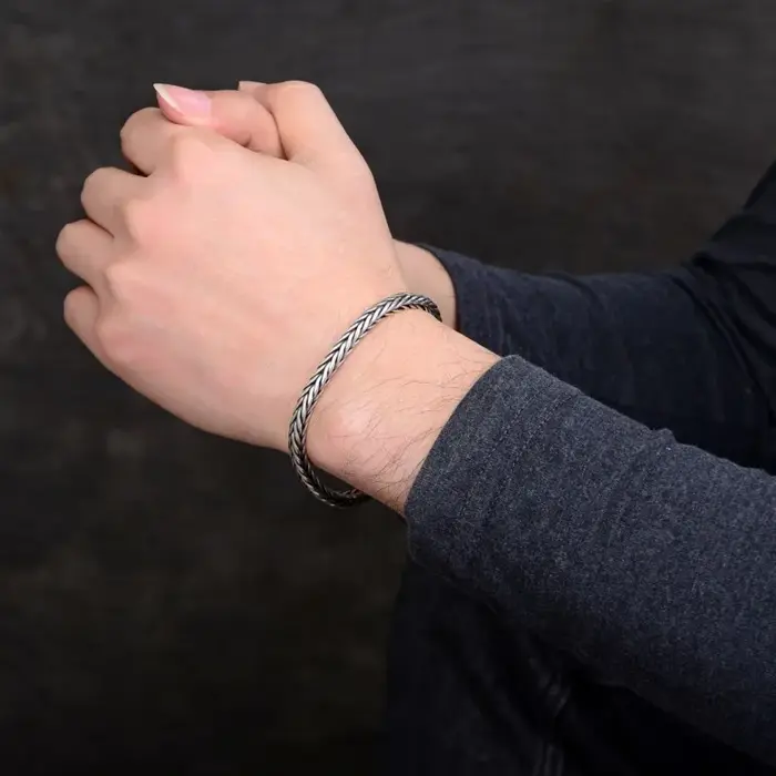 Bracelets en argent massif S925 tissé à la main