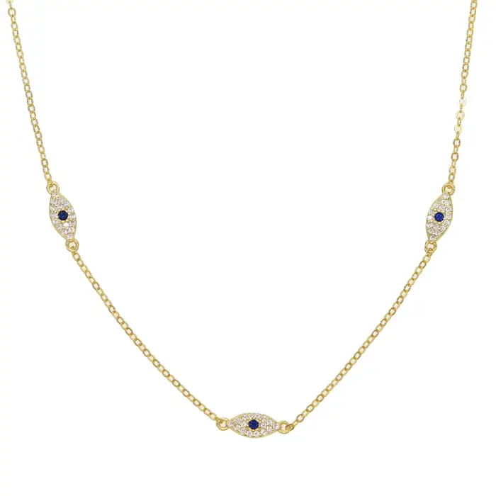 Collier ras du cou délicat en argent fin 2018 avec pendentif œil turc en oxyde de zirconium