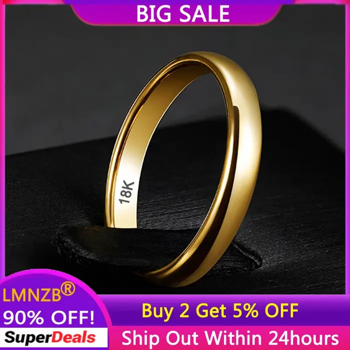 Avec timbre 18K ne se décolore jamais 4mm minimaliste fin 18K or rempli anneaux de mariage cadeau bijoux pour femmes