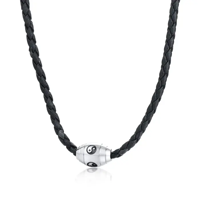 Collier en cuir tressé noir pour hommes