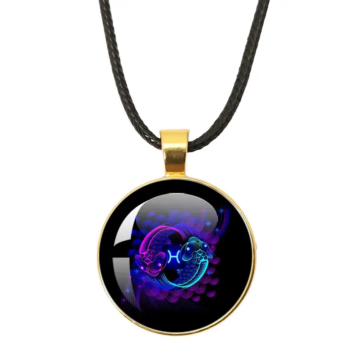 12 signes du zodiaque Constellation collier en corde en cuir pendentif en verre du zodiaque collier cadeau pour femmes hommes vierge Cancer bélier Gemini
