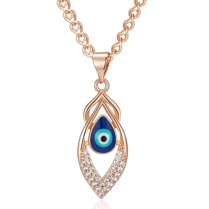Collier JULYDREAM avec pendentif géométrique yeux en émail bleu pour femmes, Double Zircon scintillant, bijoux dorés 585, accessoires quotidiens à la mode pour mariage, fiançailles, fête, anniversaire