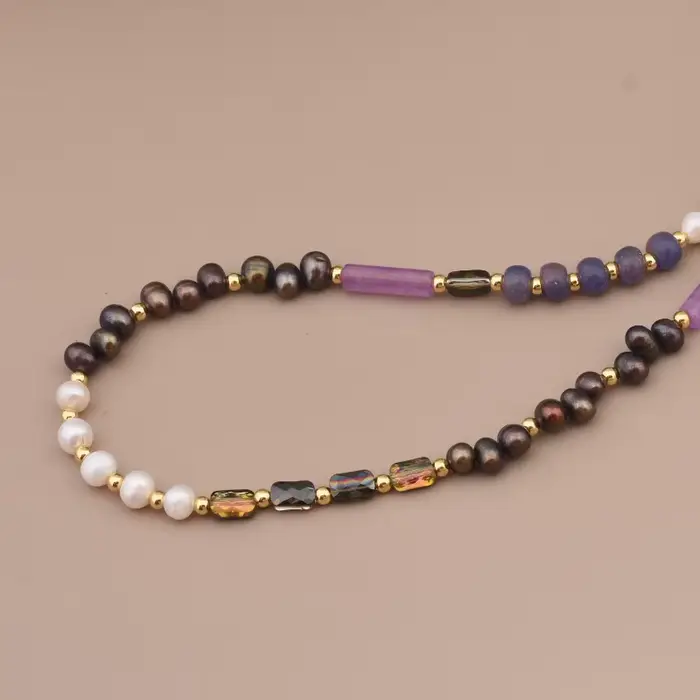Nouveau Collier Ras-du-Cou en Perles de Pierre Naturelle, Style Rétro Simple et Élégant, Chaîne de Pull Unisexe de Haute Qualité, Bijou de Cou, Cadeaux de Fête