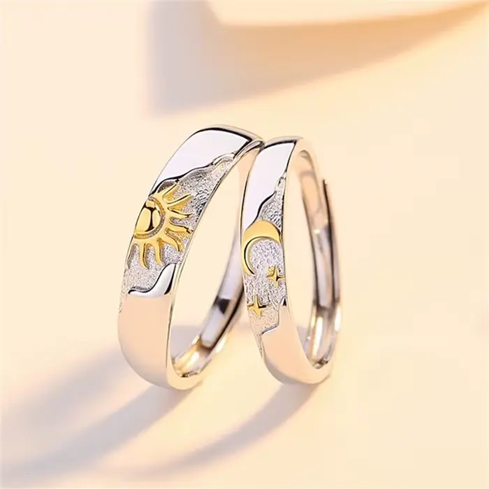 Bague en argent 925 pour hommes et femmes, bijoux à la mode, Design lune et soleil, bague de Couple 