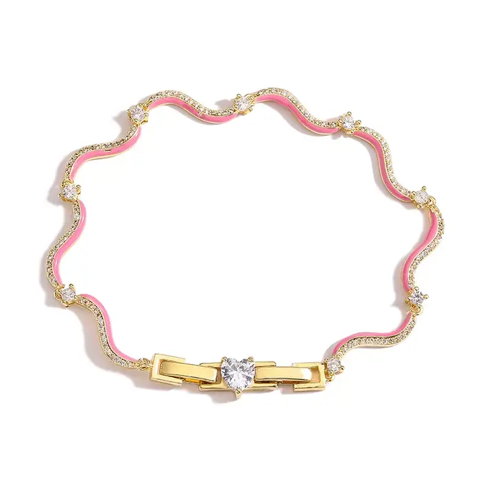 Parures de bijoux plaqué or 18 carats avec chaînes en émail, collier et bracelet, chaîne en laiton motif vague multicolore pour femme, vente en gros, cadeaux de mariage