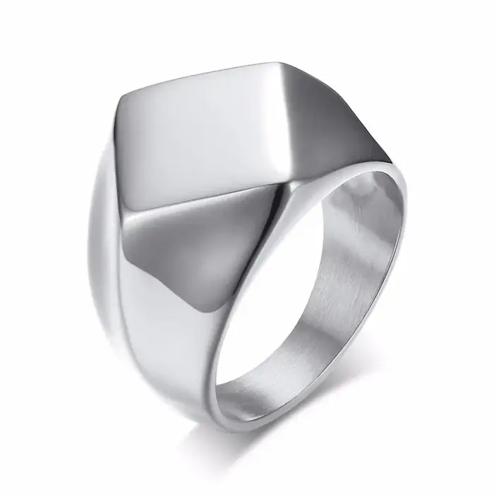 Bague chevalière pour hommes en acier inoxydable quadrilatère à dessus plat carré bijoux pour hommes