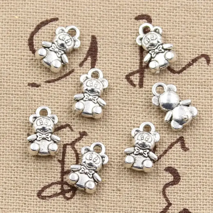 Pendentifs ours en peluche antiques couleur argent 11x7mm, breloques, fabrication de bijoux en argen