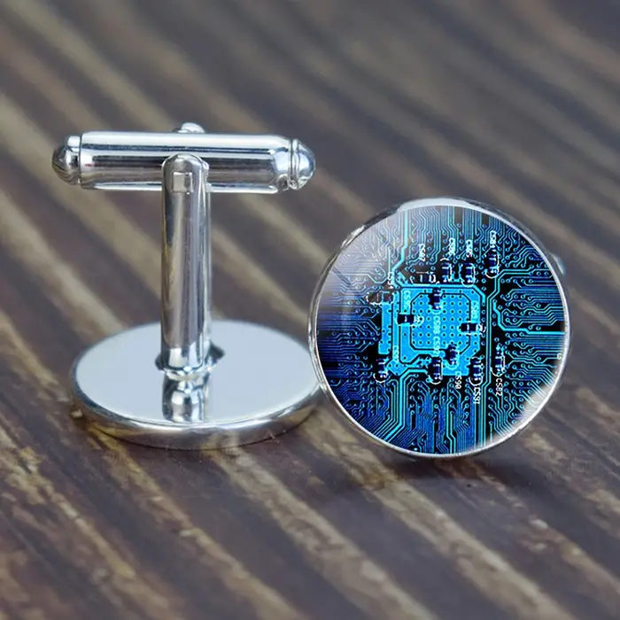 Boutons de manchette en alliage de zinc avec motif de circuit imprimé pour hommes style mode à offrir pour occasions spéciales