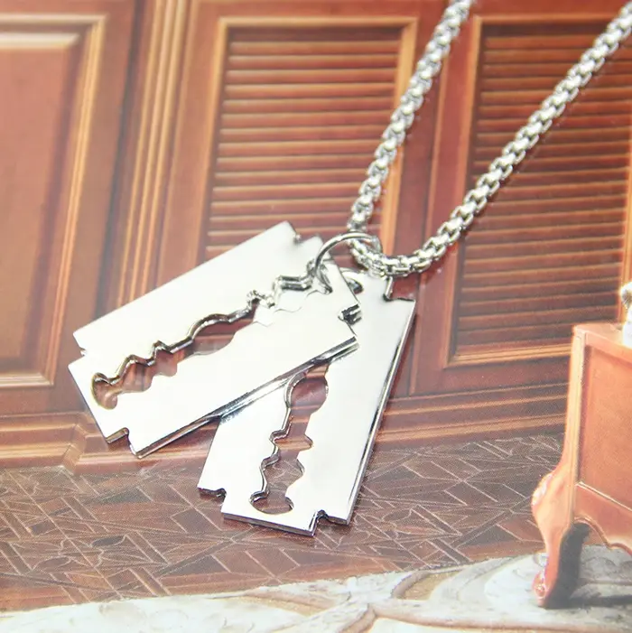 Bijoux fantaisie Double bord lames de rasoir pendentif pour hommes collier décontracté mâle