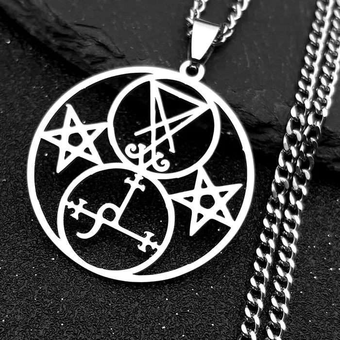 Collier d'église en acier inoxydable Lilith Pentacle Sigil of Lucifer