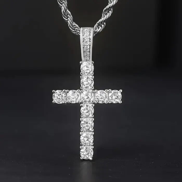 Huitan – collier Long à chaîne torsadée de 60Cm pour femmes/hommes, pendentif croix de luxe en zirco