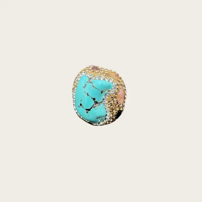Collier Turquoise brut turc avec incrustation de perles naturelles