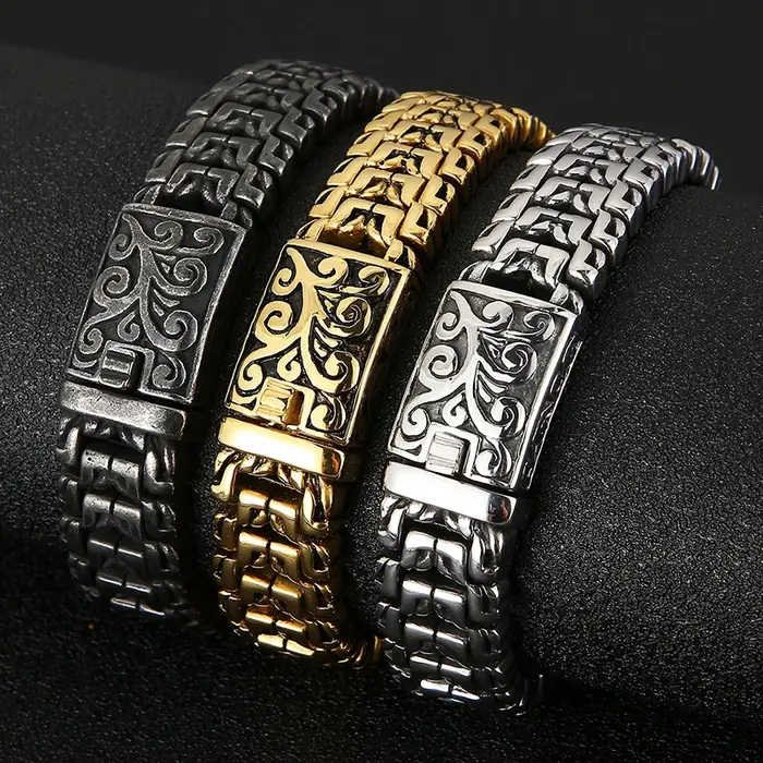 Bracelets pour homme en acier inoxydable couleur or massif