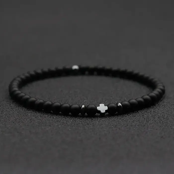 Bracelet en pierre naturelle homme avec croix et perles de rocaille pour anniversaire fête cadeau occassions spéciales