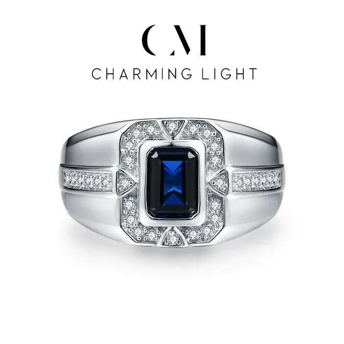 Bague émeraude verte originale pour hommes, charmante, coupe faciale, pierres précieuses, argent Ste