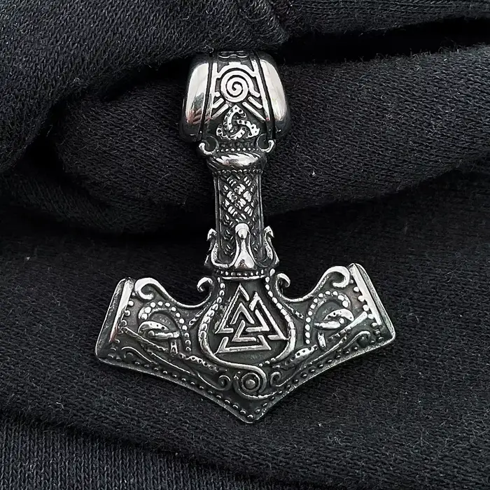 Collier Vintage en acier inoxydable pour homme, pendentif avec marteau de Thor, style scandinave et 