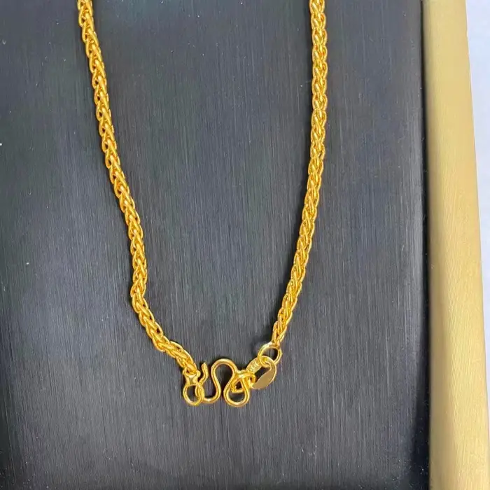 Collier ras du cou fin en or 24 carats 999 de 1,5 mm, 45-50 cm avec fermoir mousqueton M, chaîne dél