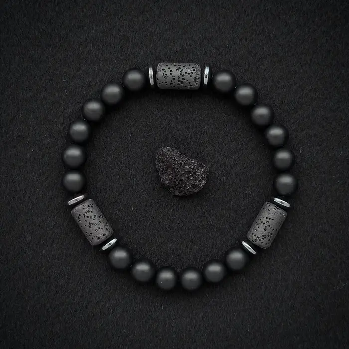 Bracelet en pierre noire mate, Bracelet en pierre cylindrique, Bracelet pour hommes, Bracelet pour femmes, cadeau pour homme/chambre/père, 1 pièce