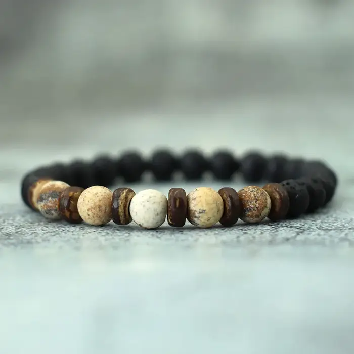 Bracelet en bois naturel pour hommes méditation pierre précieuse extensible perles occasion spéciale bien-être spirituel