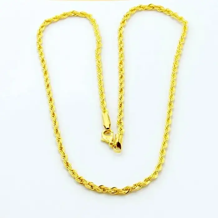 Collier en or 18 carats de haute qualité, noble, torsadé, 3 mm, torsadé, électroplaqué, pour homme e