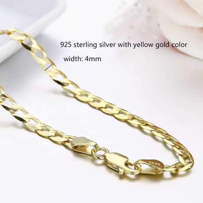60 cm-80 cm 4mm mince 925 en argent Sterling avec couleur or gourmette chaîne lien colliers hommes bijoux Hiphop Collares kolye Collier ketting