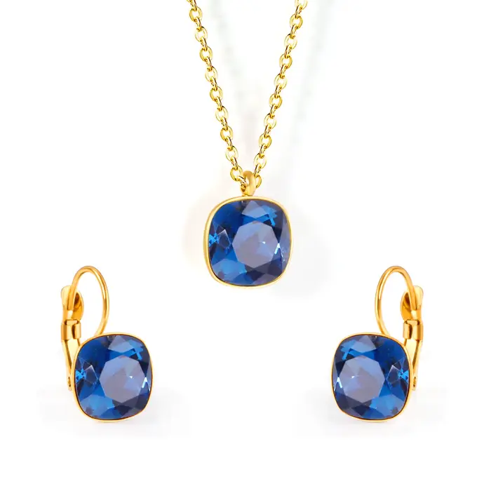 Ensembles de Bijoux de luxe en zircone, Bijoux de mariage, pendentif géométrique en acier inoxydable