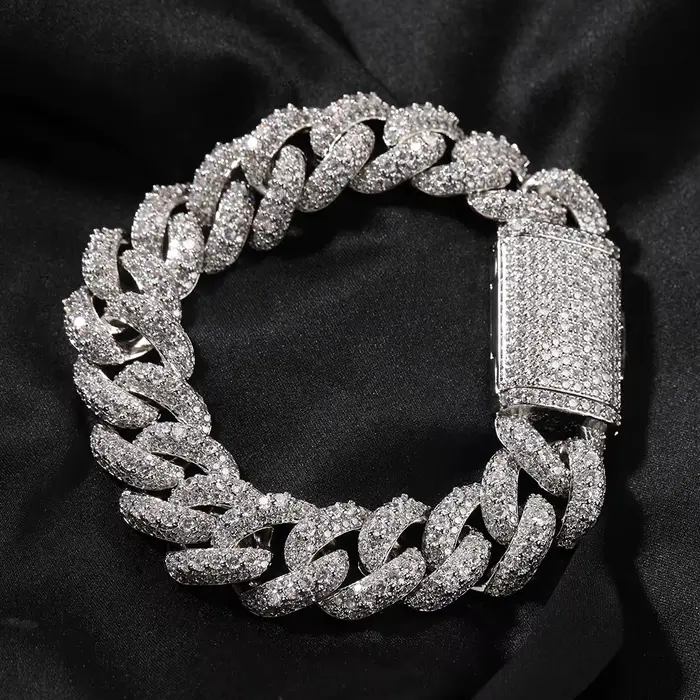 Uwin Collier Chaîne Cubaine Miami Bubbles Lourde 18mm et Bracelet Entièrement Micro-Pavé de Zircone Cubique