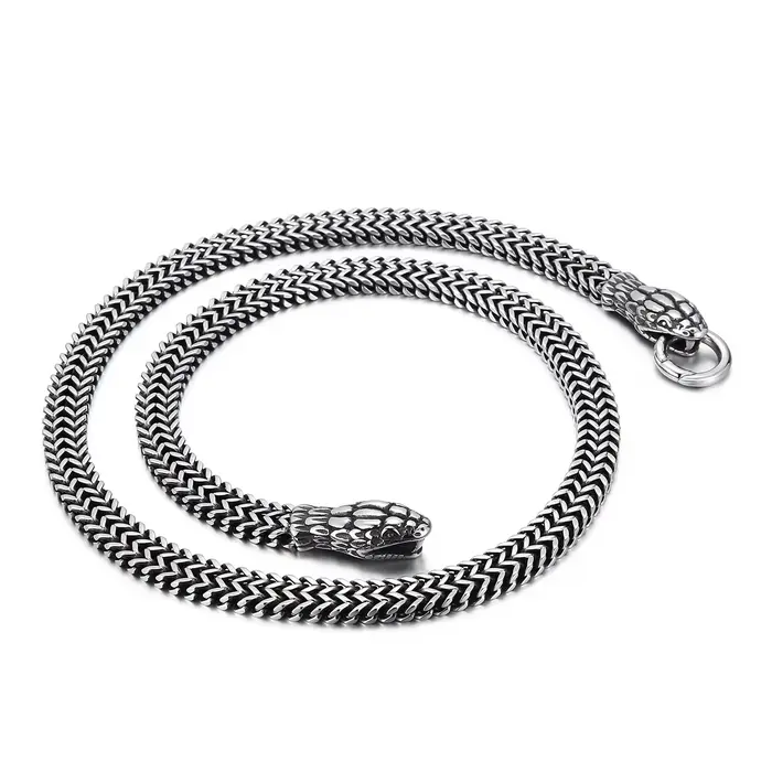 Collier chaîne tressée serpent punk Kalen, tendance, métal, acier inoxydable, 60 cm de long, accesso