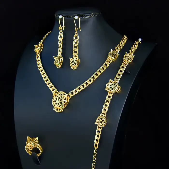 Ensemble de colliers de luxe avec pendentif léopard Hip Hop, plaqué or 21 carats, Punk panthère du moyen-orient, ras de cou, bijoux de fête Vintage arabes