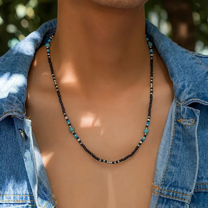 Collier en bois perle géométrique vintage à la mode pour hommes style punk occasions spéciales
