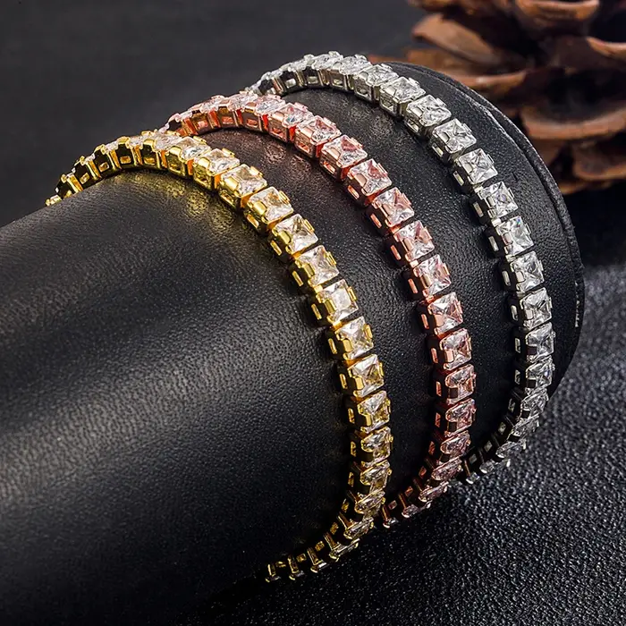 Bracelet en zircon carré géométrique scintillant pour femmes occasions spéciales bijou de luxe cadeau festif anniversaire mariage