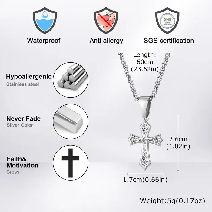 Collier pendentif croix en acier inoxydable chic pour hommes et femmes cadeaux d'anniversaire fête des pères occasions spéciales