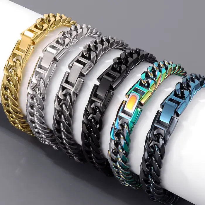 Collier chaîne à maillons de 12 mm de largeur pour hommes, finition polie mate, acier inoxydable 316L, collier ras du cou, couleur or, bijoux hip-hop pour homme