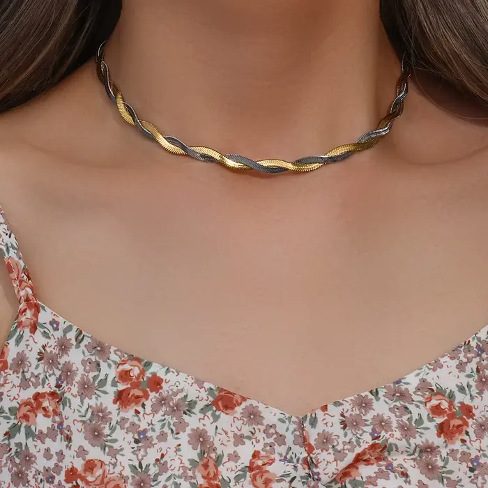 E.B.belle – collier ras du cou tressé en os de poisson pour femme, couleur or et argent, boutique officielle, bijoux en acier inoxydable