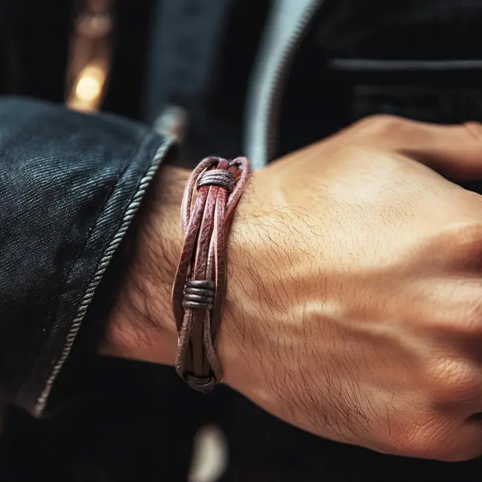 Bracelet tressé en cuir véritable pour hommes