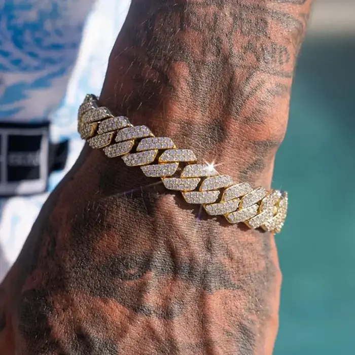 Bracelets en chaîne cubaine à maillons glacés de 14MM pour hommes et femmes
