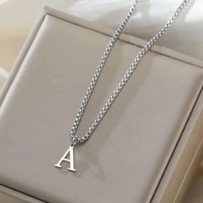 Collier chaîne Cazador A-Z avec initiale pour homme alphabet en acier inoxydable chaîne de box occasion spéciale cadeau anniversaire mariage noël valentin