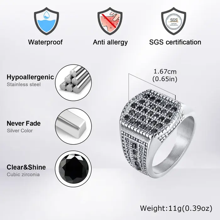 Bague de pouce en acier inoxydable sertie de zirconium blanc pour hommes et garçons style punk moderne à offrir pour occasions spéciales et quotidienne